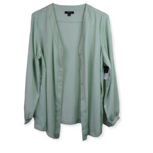 Alfani Blouse 1X Womens Mint Green V Neck Button Down Long Sleeve Polyester